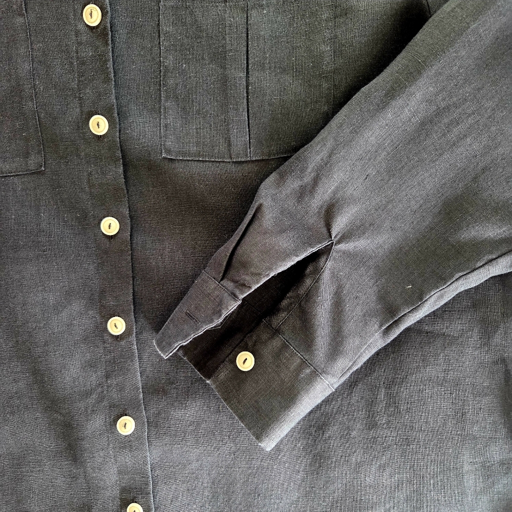 Vintage Investments Petites Gold Label 100% Hemp Black Button Down Shirt‎ 14P - Picture 5 of 9